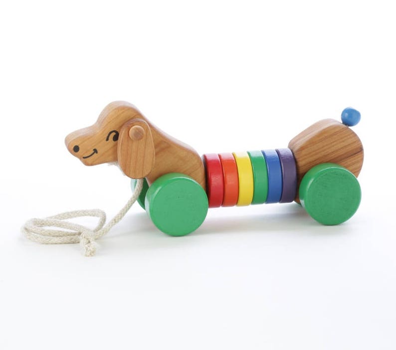 Wooden Puppy Pull Toy Toddler Gift Walk-A-Long Puppy Pull Toy Gift for One Year-Old Wooden Dog Pull Toy Handmade Toy image 2