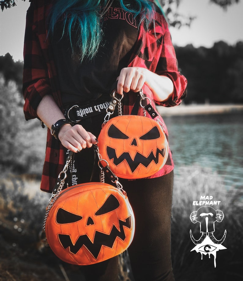 Leather pumpkin purse jack o lantern halloween bag black Etsy