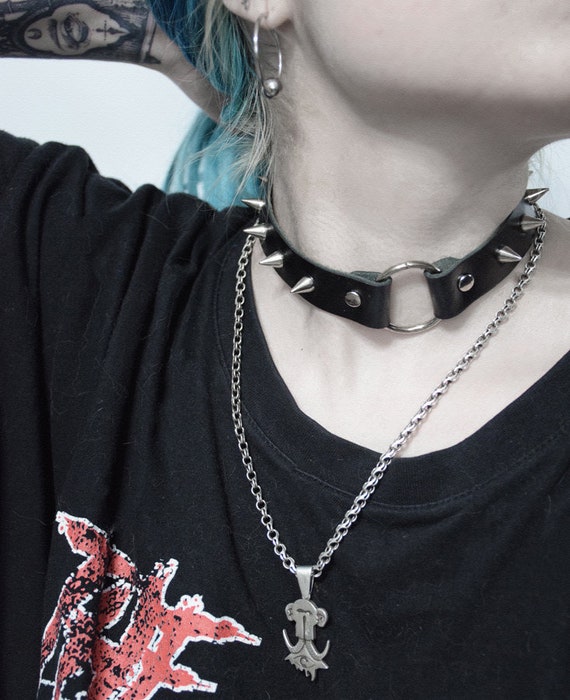 Unisex Spiked Choker Neck Collar Necklace -