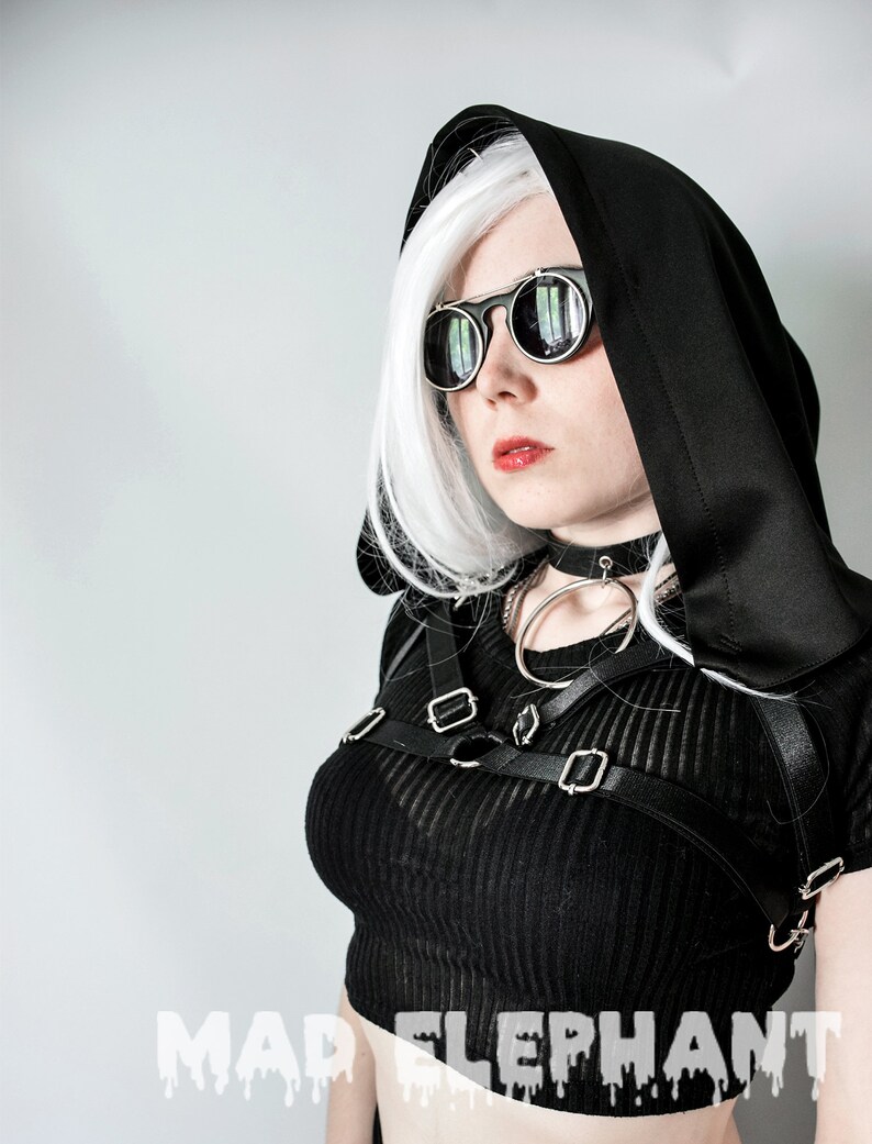 Hooded harness body bondage with hood satin bra harness