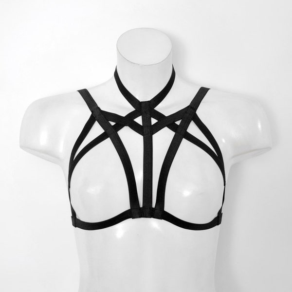 Elastic chest harness, open bust bra,  women's bralette harness, cupless elastic bra