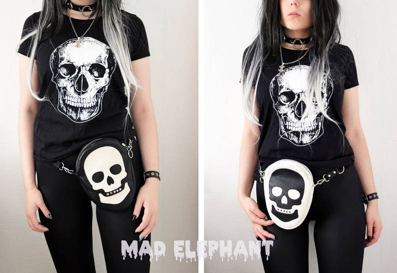 Black or White Skull Purse Genuine Leather Shoulder Bag Etsy