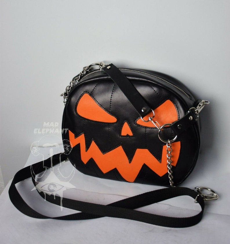 Leather pumpkin purse jack o lantern halloween bag black Etsy