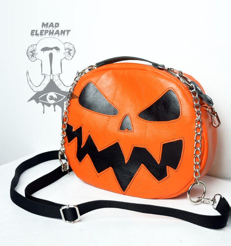 Leather pumpkin purse jack o lantern halloween bag black Etsy