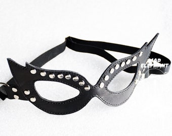 Genuine leather burlesque eye mask, fetish unisex face accessory, leather theatre eye mask