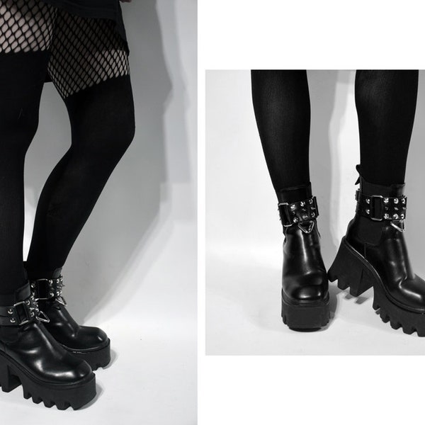 KILL IT CUFFS: Spiked leather boot strap harness with buckle closure on the back