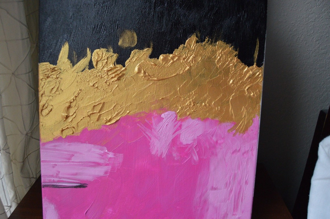 Pink, Gold and Black Abstract Painting Etsy