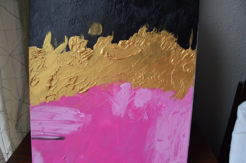 Pink, Gold and Black Abstract Painting Etsy