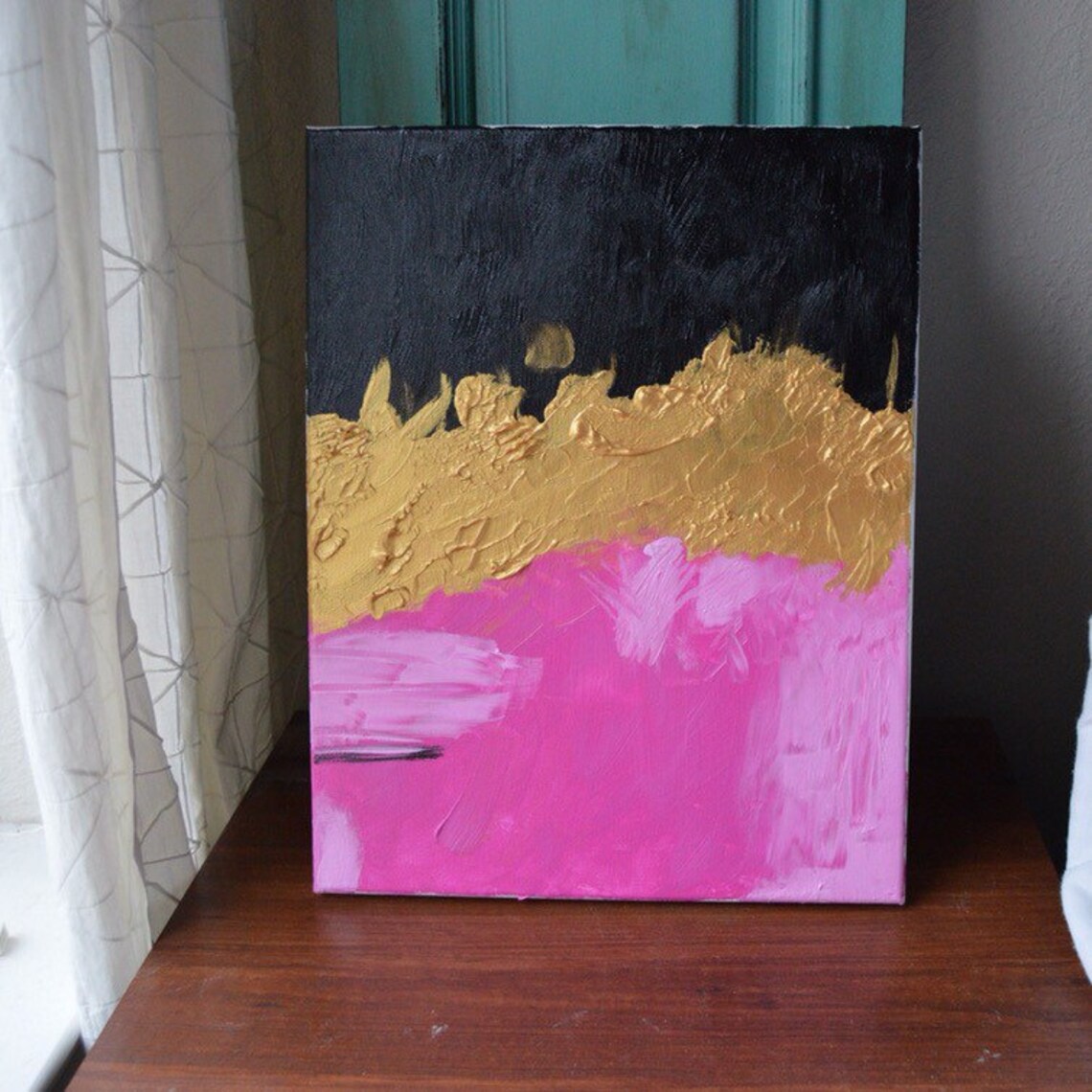 Pink, Gold and Black Abstract Painting Etsy