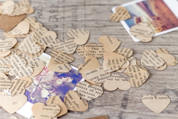 Vintage Book Page Wedding Heart Shaped Table Confetti