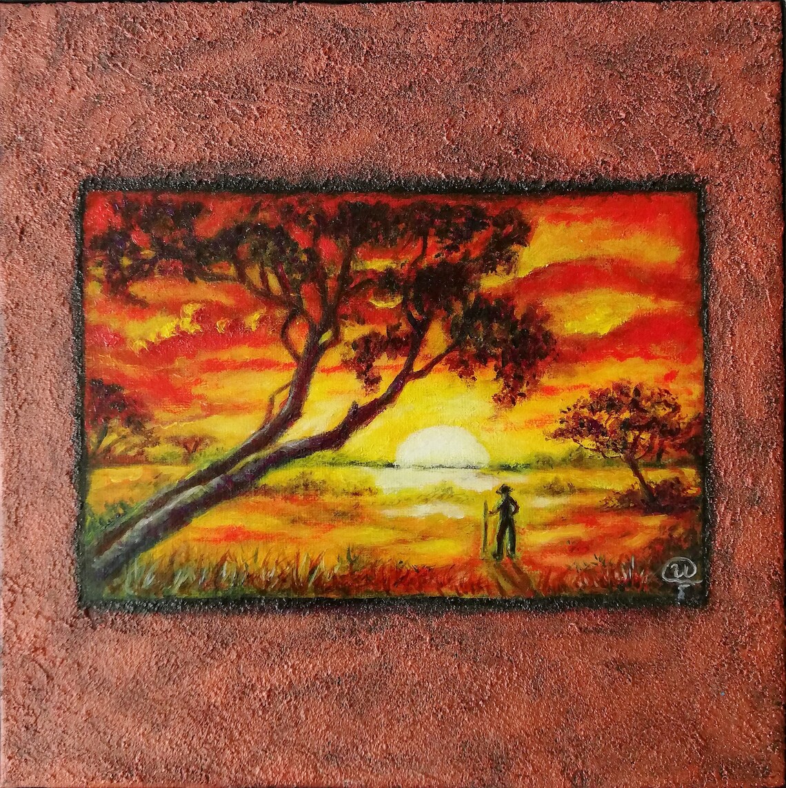 African sunset original painting on stretched canvas Kenyan Etsy