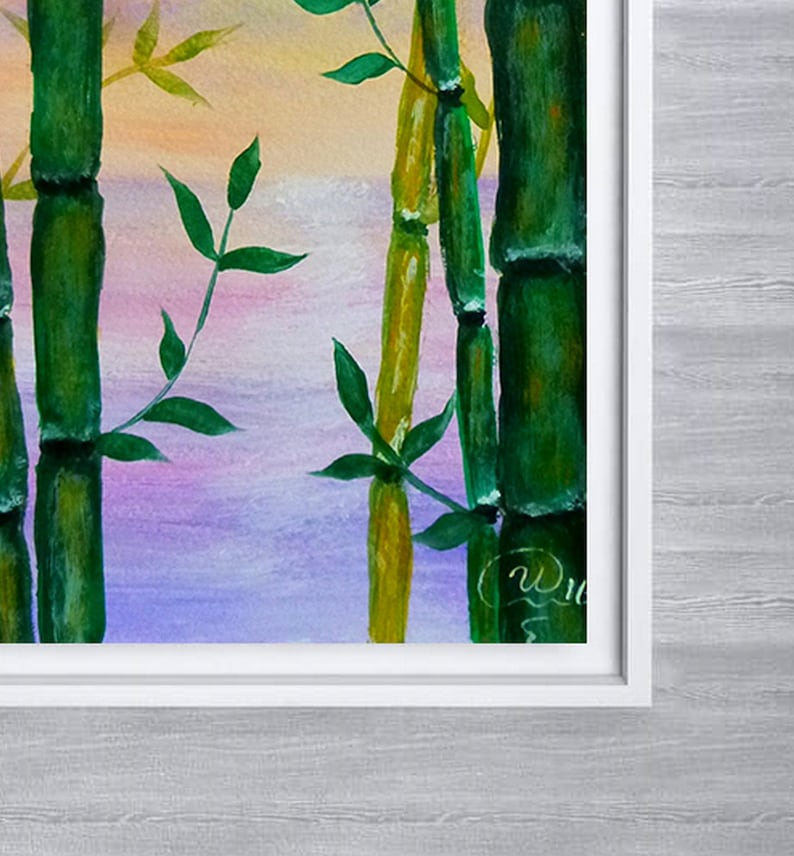 Bamboo Wall Decor Print Meditation Yoga Artwork Sunset landscape wall art Vertical poster Relaxing Painting Wall Art Print Spa Decor