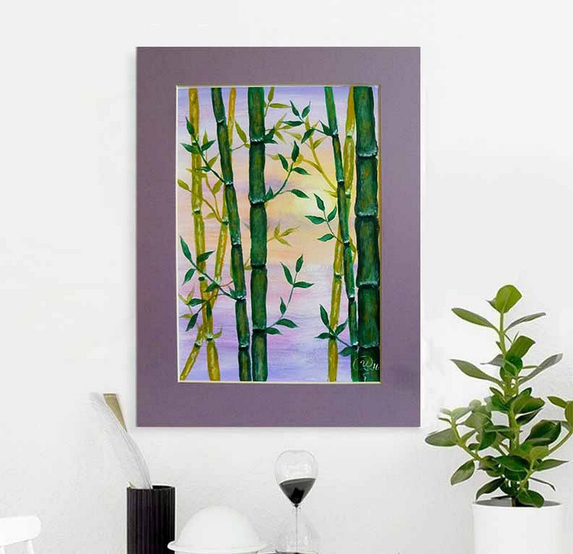Bamboo trees and sunset painting original Zen painting wall Etsy