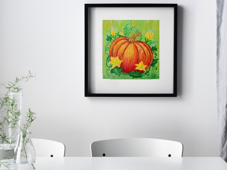 Acrylic painting on wooden board Lovely kitchen decor Birthday greeting Pumpkin original painting on wood panel Thanksgiving home decor