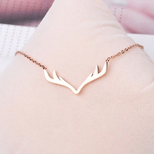 Rose Gold Antler Necklace, Titanium Steel Necklace