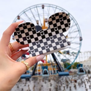 Large Mickey Checkered Pattern Hair Claw Clip | Retro Checker Hair Clip, Mouse Checker Pattern, Checkered Hair Accessory