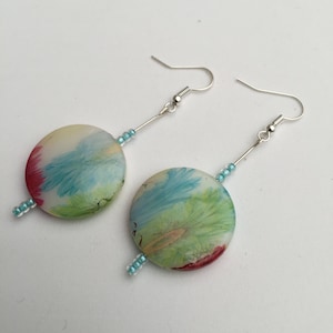 Hand Crafted Multi-Coloured Flower pattened Beaded Earrings.