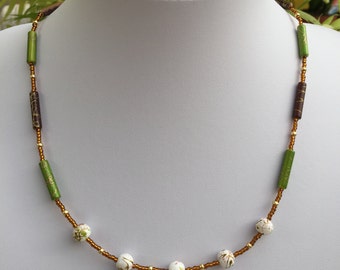 Handmade Brown and Green Beaded Necklace