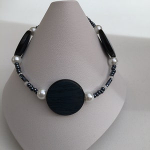 Hand Crafted Grey and Cream Beaded Bracelet.