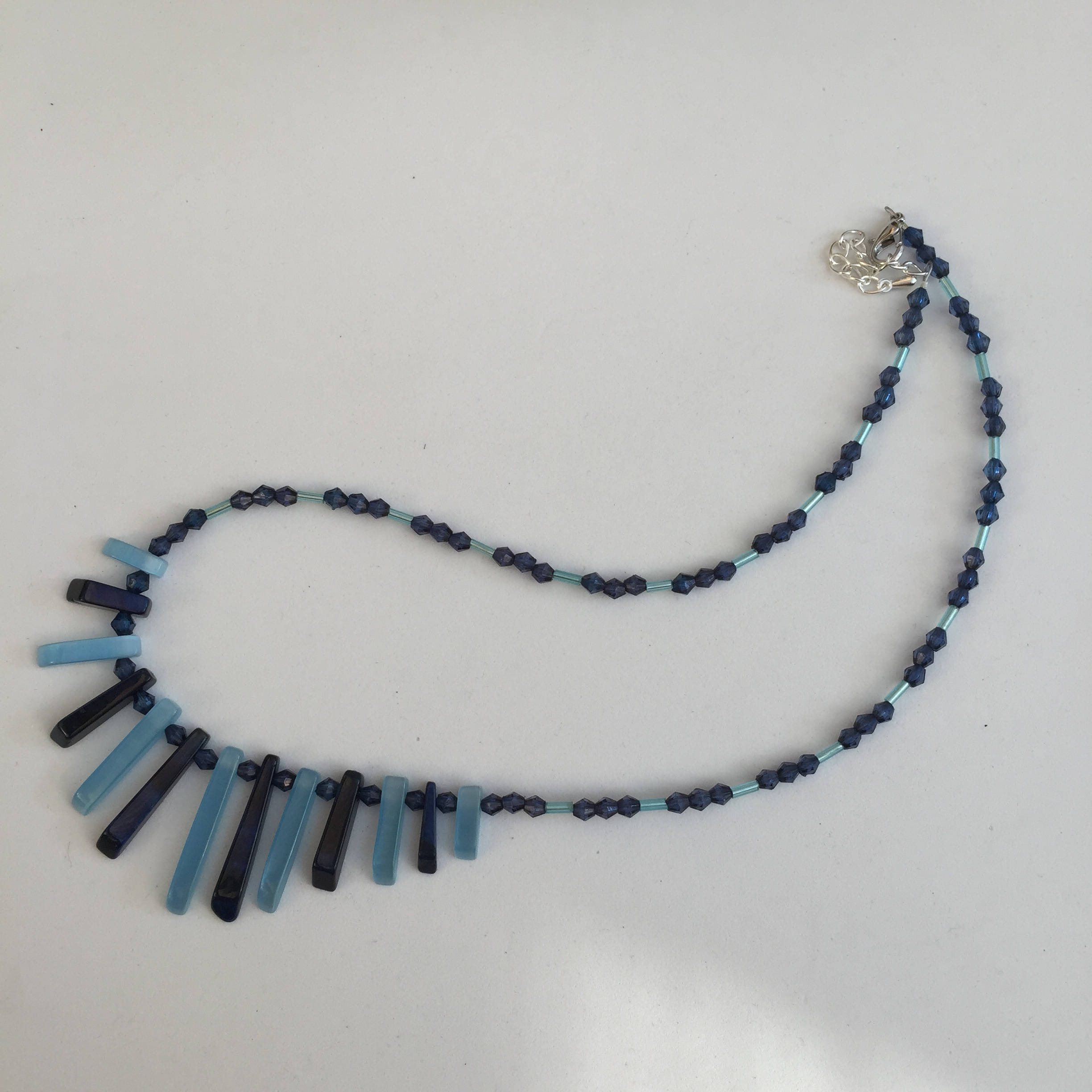 Handmade Navy Blue and Sky Blue Fan Style Beaded Necklace - Etsy