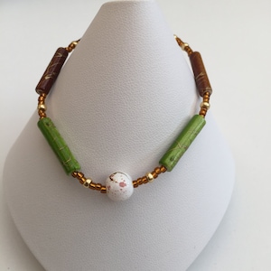 Handmade Brown and Green Beaded Bracelet