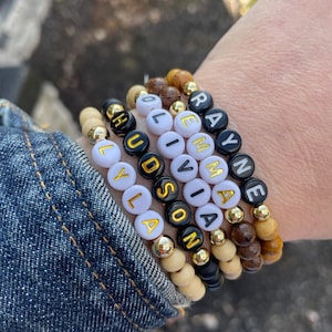 Personalized Name Bracelet: Natural Wood & 18k Gold Filled Beads