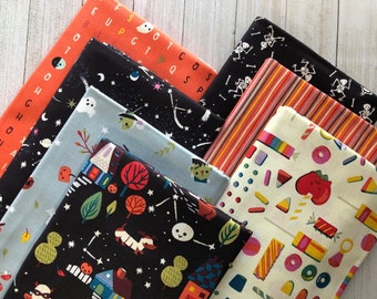 Tiny Treaters by Jill Howarth for Riley Blake Designs 7 pieces Fat Quarter Bundle 18&quot; x 22&quot; Fabric Precuts Halloween Fabric.