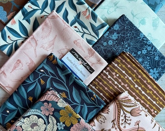 Fat Quarter 10 Piece Fabric Bundle - Moda Fabrics Linn Warme - Feather and Forest Bloom