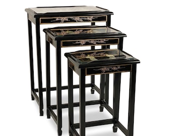 Chinoiserie Style Glass Top Nesting Tables - *Please ask for a shipping quote before you buy.