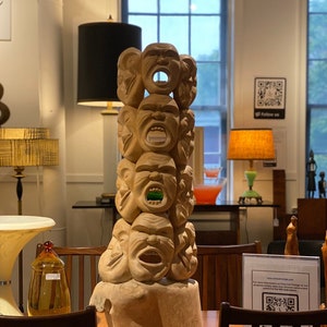 Stacked Emotional Faces Wood Carving Sculpture, C.1960s Please ask for a shipping quote before you buy. image 1
