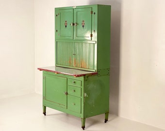 Antique Green Hoosier Cabinet, Circa 1920s - *Please ask for a shipping quote before you buy.