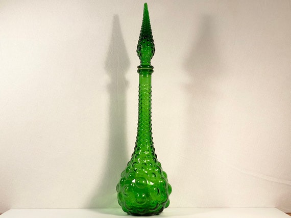 Empoli Green Glass Hobnail Decanter