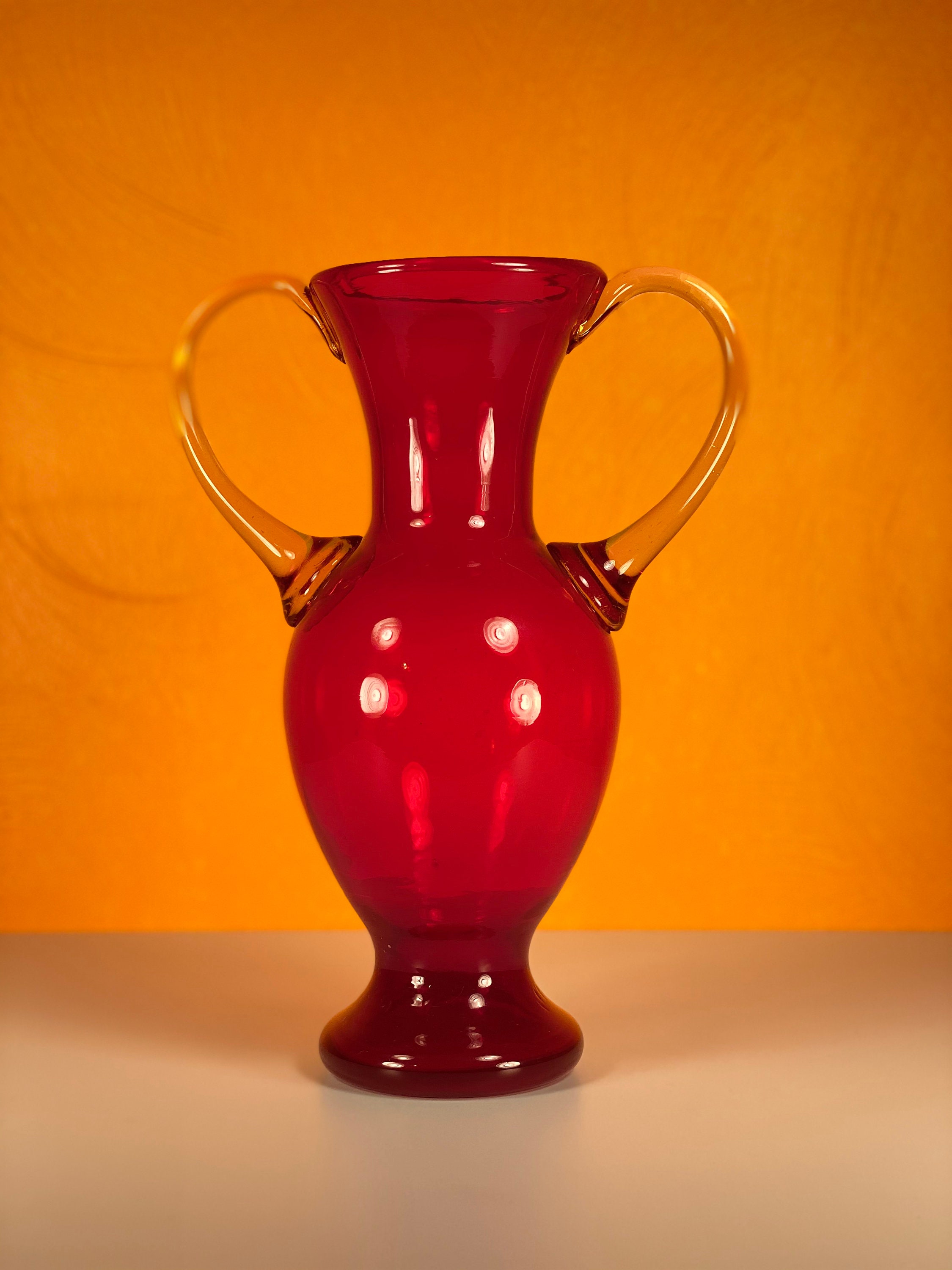 Hand Blown Italian Red Glass Vase