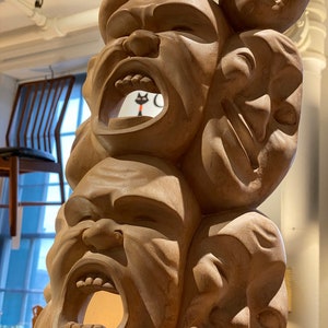 Stacked Emotional Faces Wood Carving Sculpture, C.1960s Please ask for a shipping quote before you buy. image 3