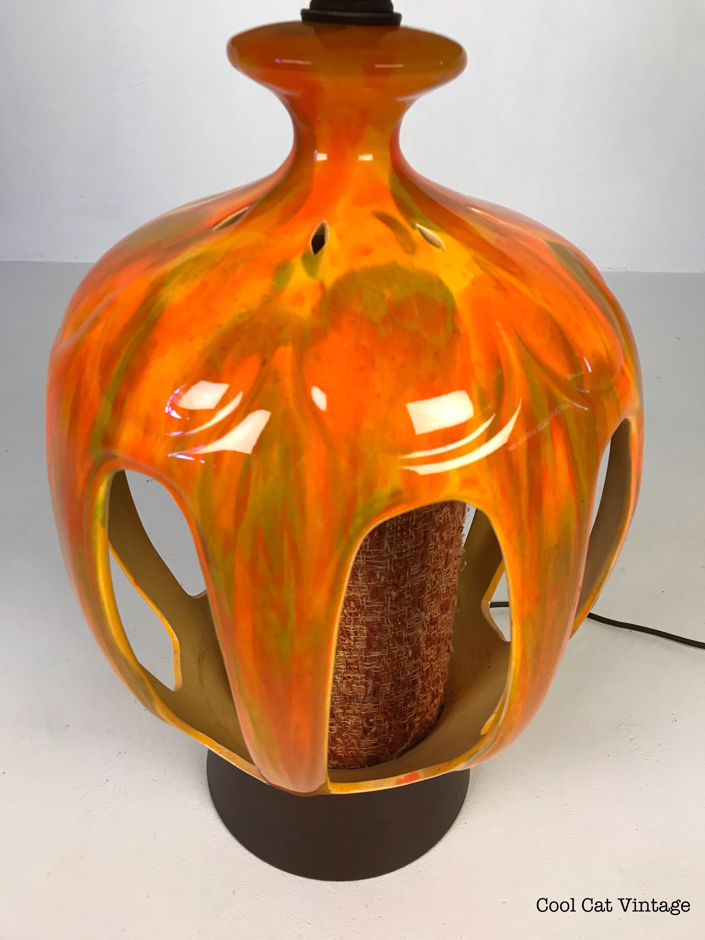 Mid Century Modern Orange Drip Glaze Table Lamp *Please see notes on