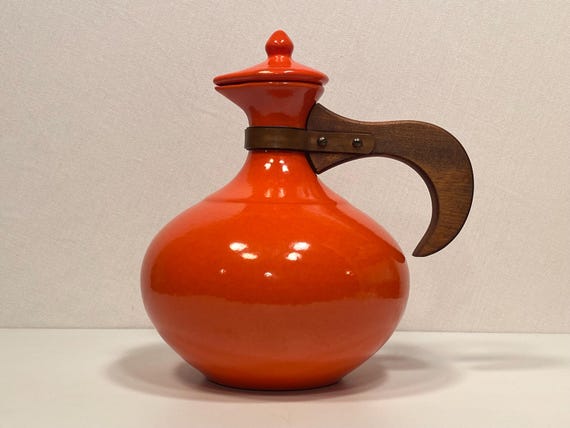 Bauer Pottery Orange Carafe w/ Lid