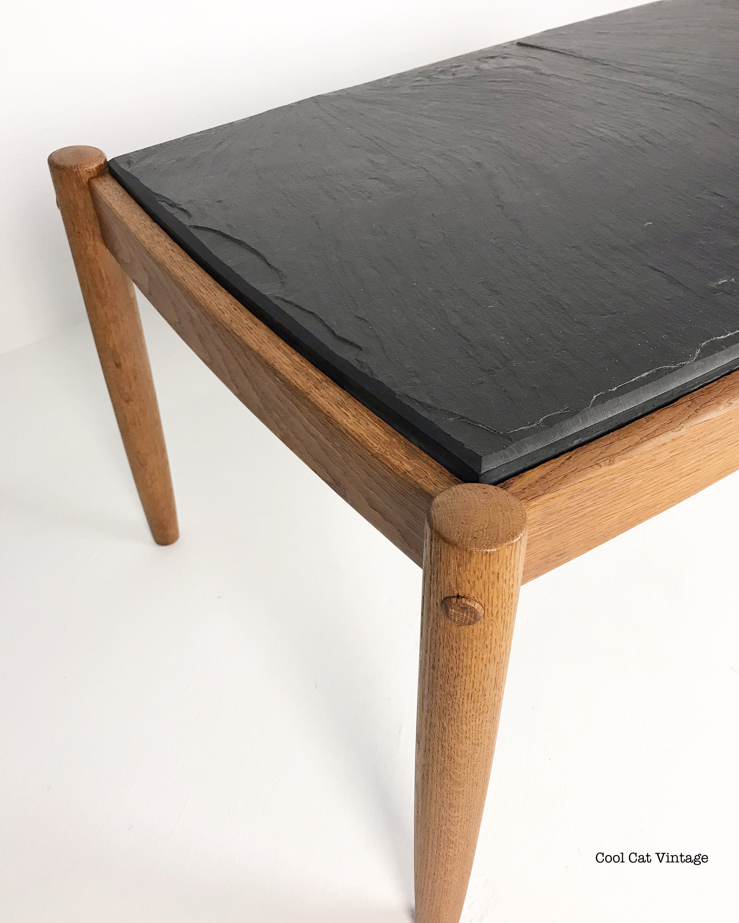 Danish Modern Teak Framed Slate Top Coffee Table *Please see notes on