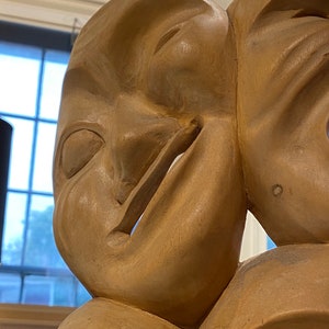 Stacked Emotional Faces Wood Carving Sculpture, C.1960s Please ask for a shipping quote before you buy. image 6