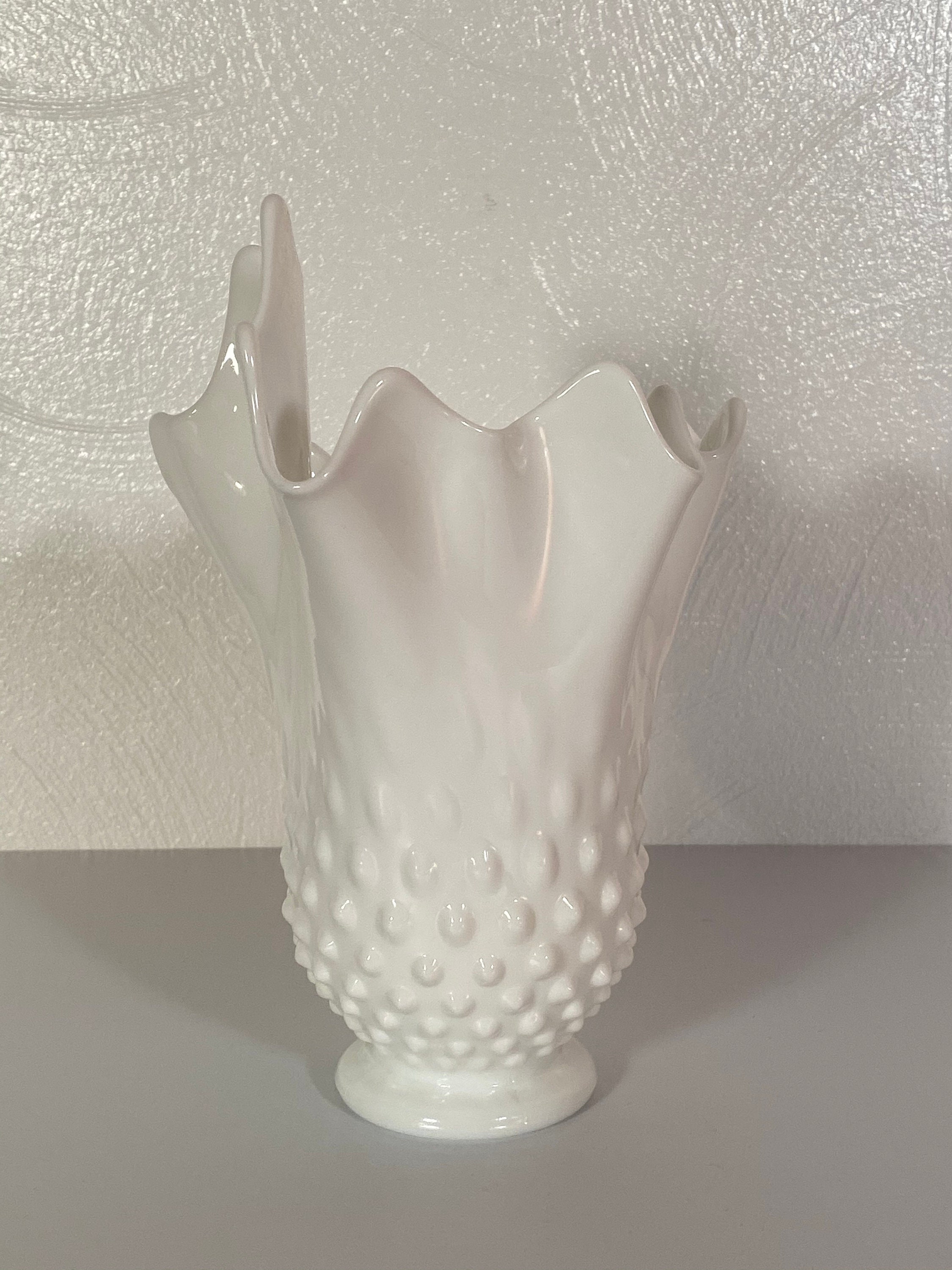 Fenton Milk Glass Hobnail Handkerchief Vase
