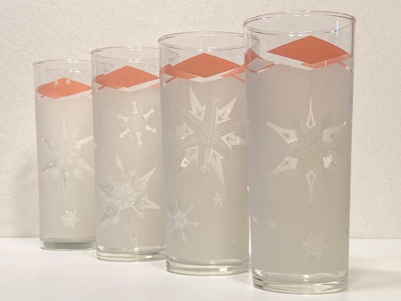 Four Frosted Atomic Snowflake Highball Glasses