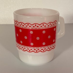 Fire King Red & White Stackable Polka Dot Mugs Set of Four image 9