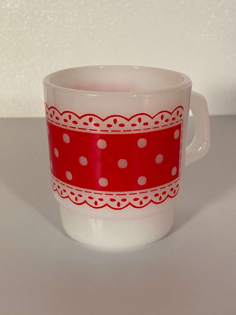 Fire King Red & White Stackable Polka Dot Mugs Set of Four image 9