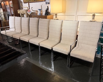 Set of Eight High Back Upholstered Chrome Dining Chairs, Circa 1970 - *Please ask for a shipping quote before you buy.