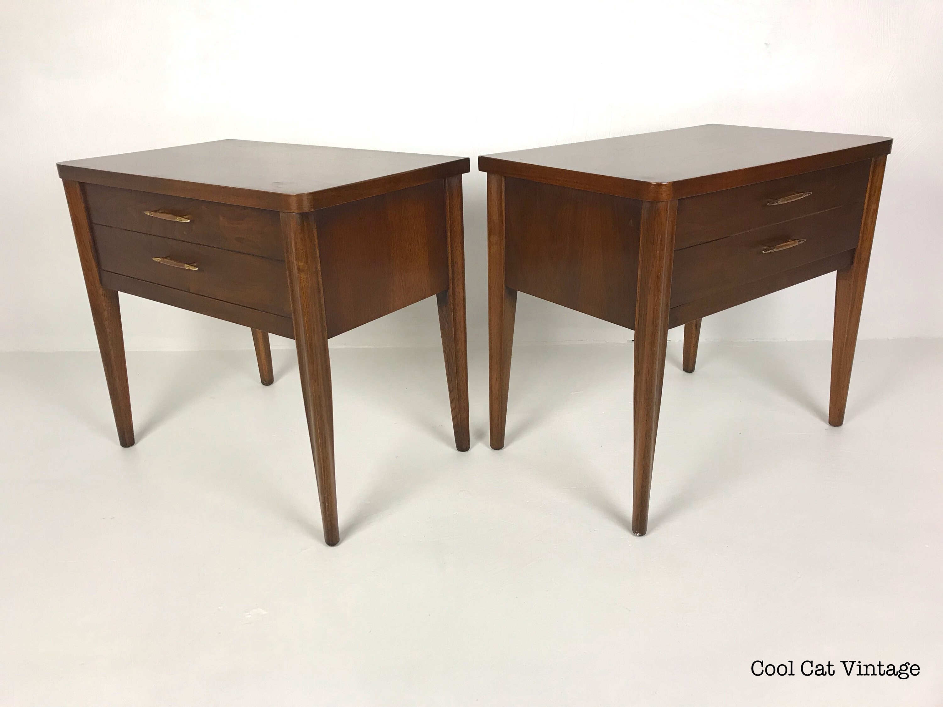 Broyhill Saga Walnut Nightstands, Circa 1960's (Pair) *Please see
