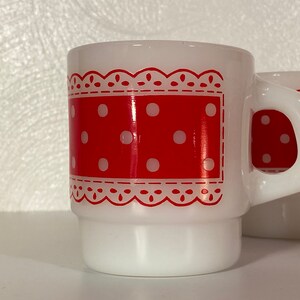 Fire King Red & White Stackable Polka Dot Mugs Set of Four image 5