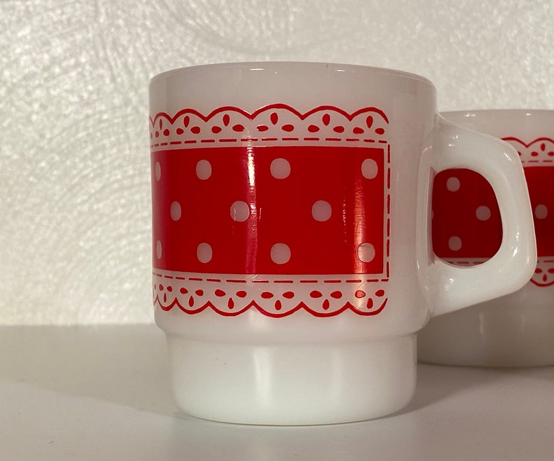 Fire King Red & White Stackable Polka Dot Mugs Set of Four image 5