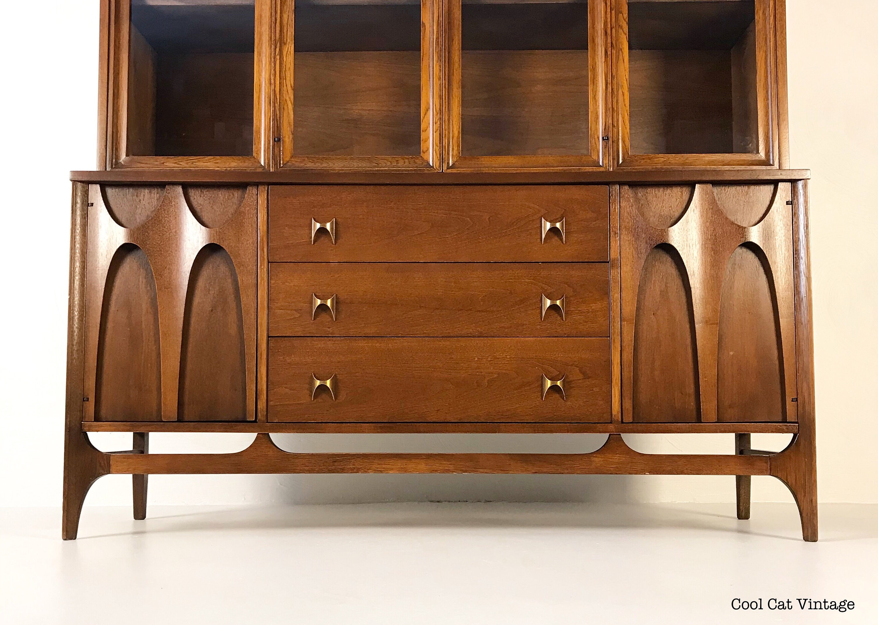 Broyhill Brasilia Walnut Buffett and China Hutch Top, Circa 1960's