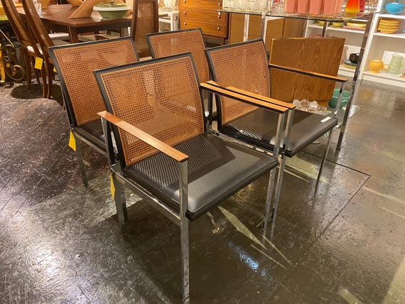 Set of 4 Chrome Framed Dining Chairs By Lane, Circa 1970s - Please ask for a shipping quote before you buy.