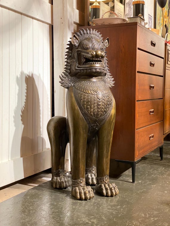 Antique Bronze Khmer Guardian Lion Statue - *Please ask for a shipping quote before you buy.