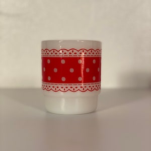 Fire King Red & White Stackable Polka Dot Mugs Set of Four image 8